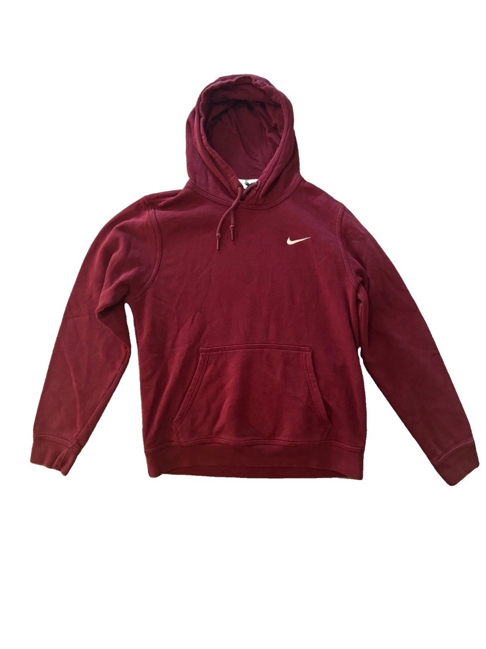 Nike Hoodie Mens Small Maroon Burgundy Swoosh Embroidered Logo Fleece Sweatshirt